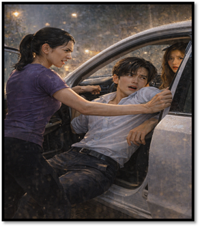 说明:       A person helping a person get out of a car